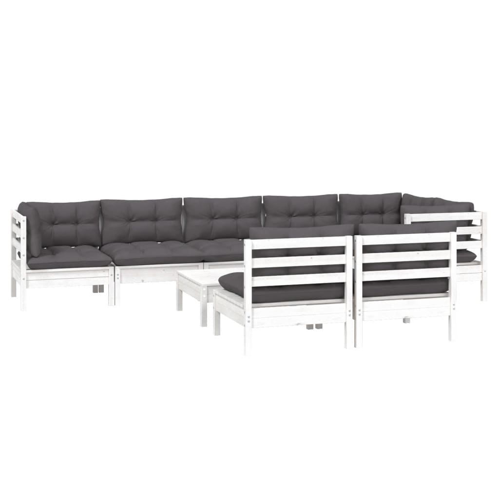 9 pcs conj. lounge de jardim c/ almofadões pinho maciço branco