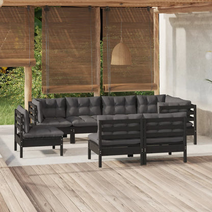 8 pcs conjunto lounge jardim c/ almofadões pinho maciço preto