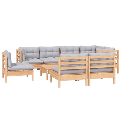 9 pcs conjunto lounge de jardim + almofadões cinza pinho maciço