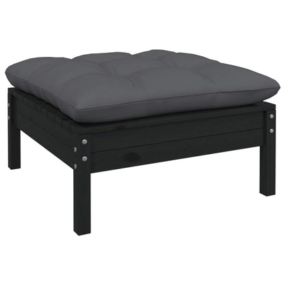 9 pcs conjunto lounge jardim c/ almofadões pinho maciço preto