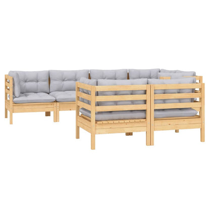 7 pcs conjunto lounge de jardim + almofadões cinza pinho maciço