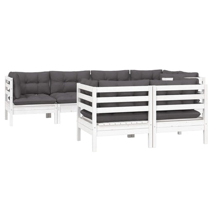 7 pcs conjunto lounge jardim c/ almofadões pinho maciço branco