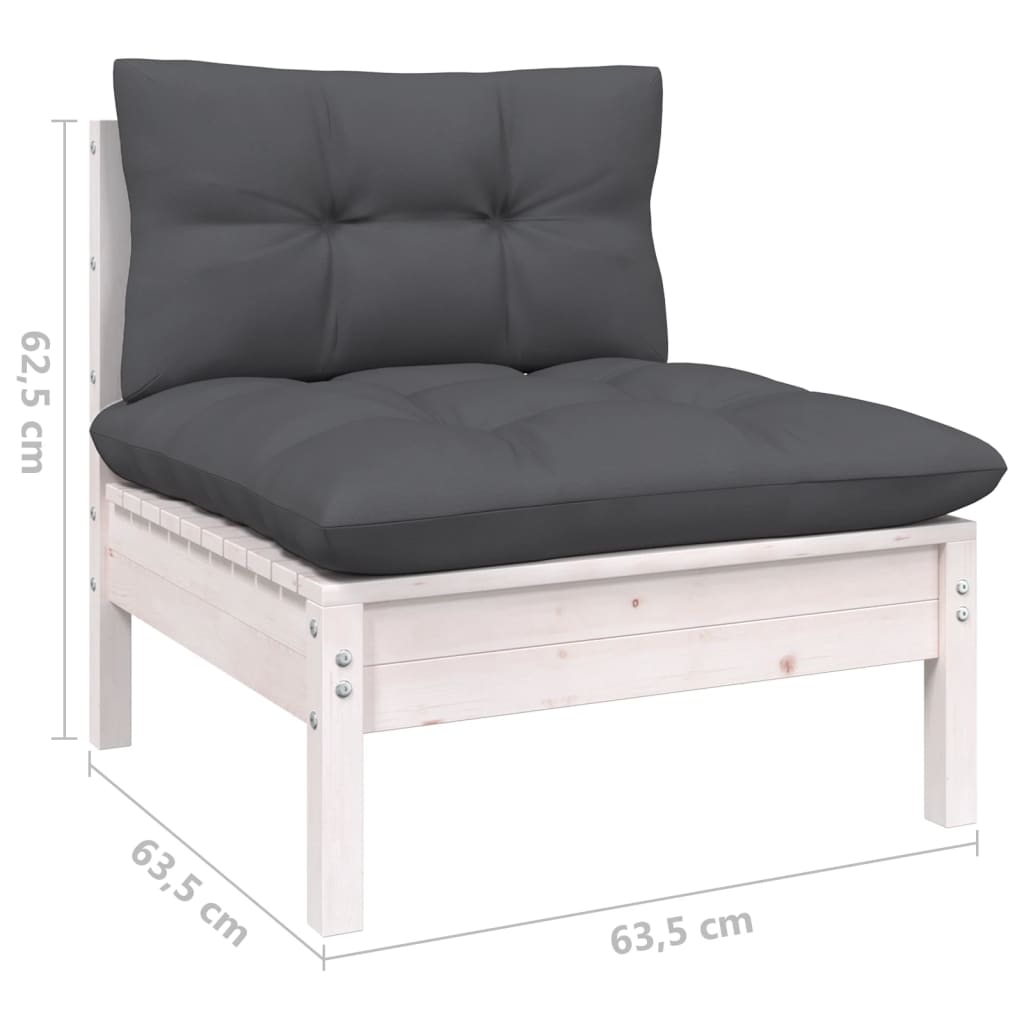 7 pcs conjunto lounge jardim c/ almofadões pinho maciço branco