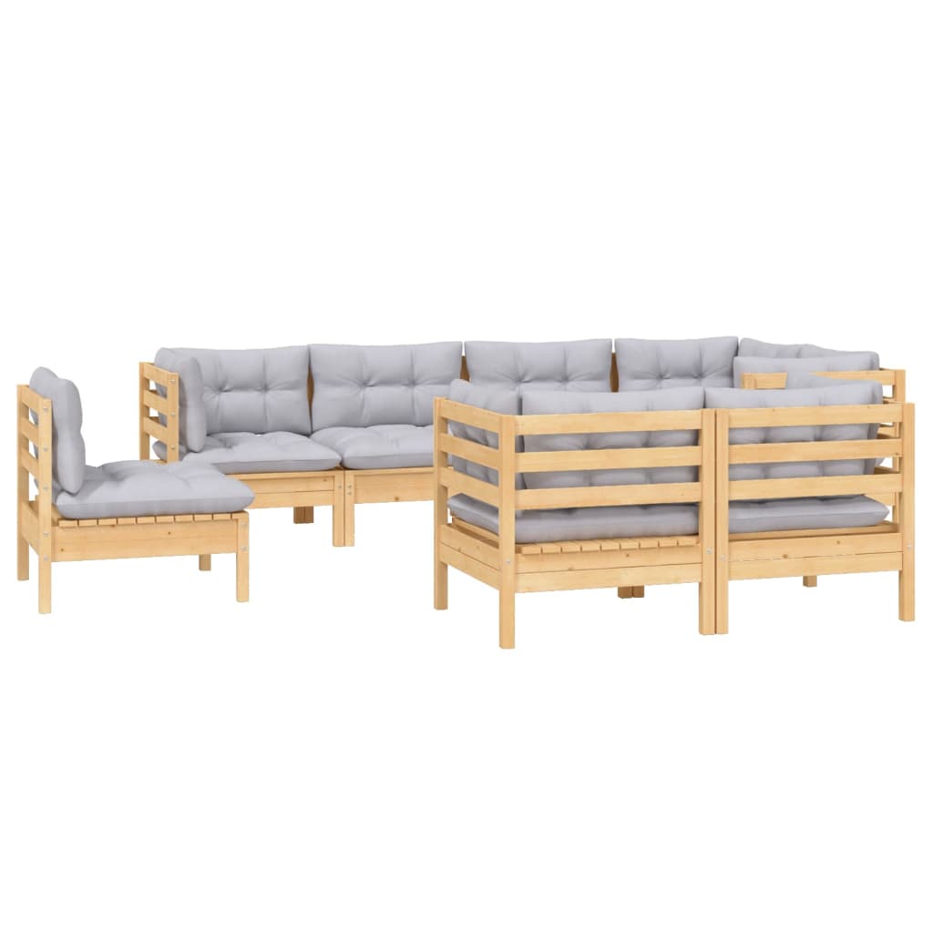 8 pcs conjunto lounge de jardim + almofadões cinza pinho maciço