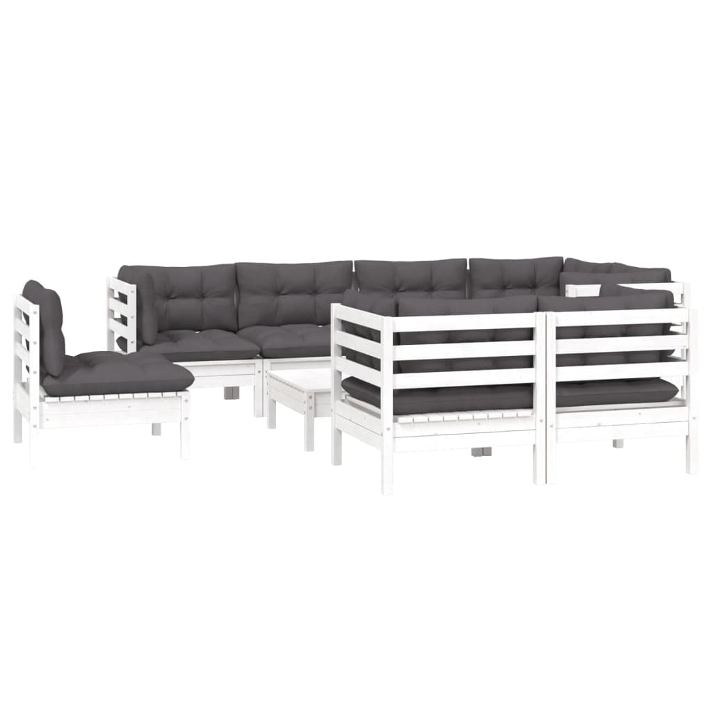 9 pcs conj. lounge de jardim c/ almofadões pinho maciço branco