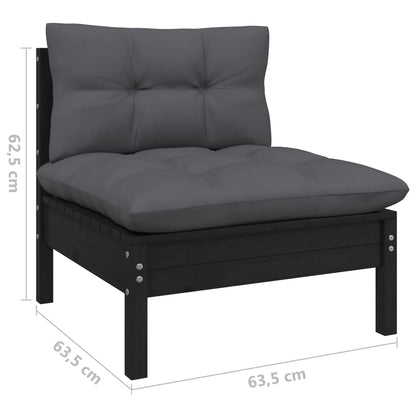 6 pcs conjunto lounge jardim c/ almofadões pinho maciço preto