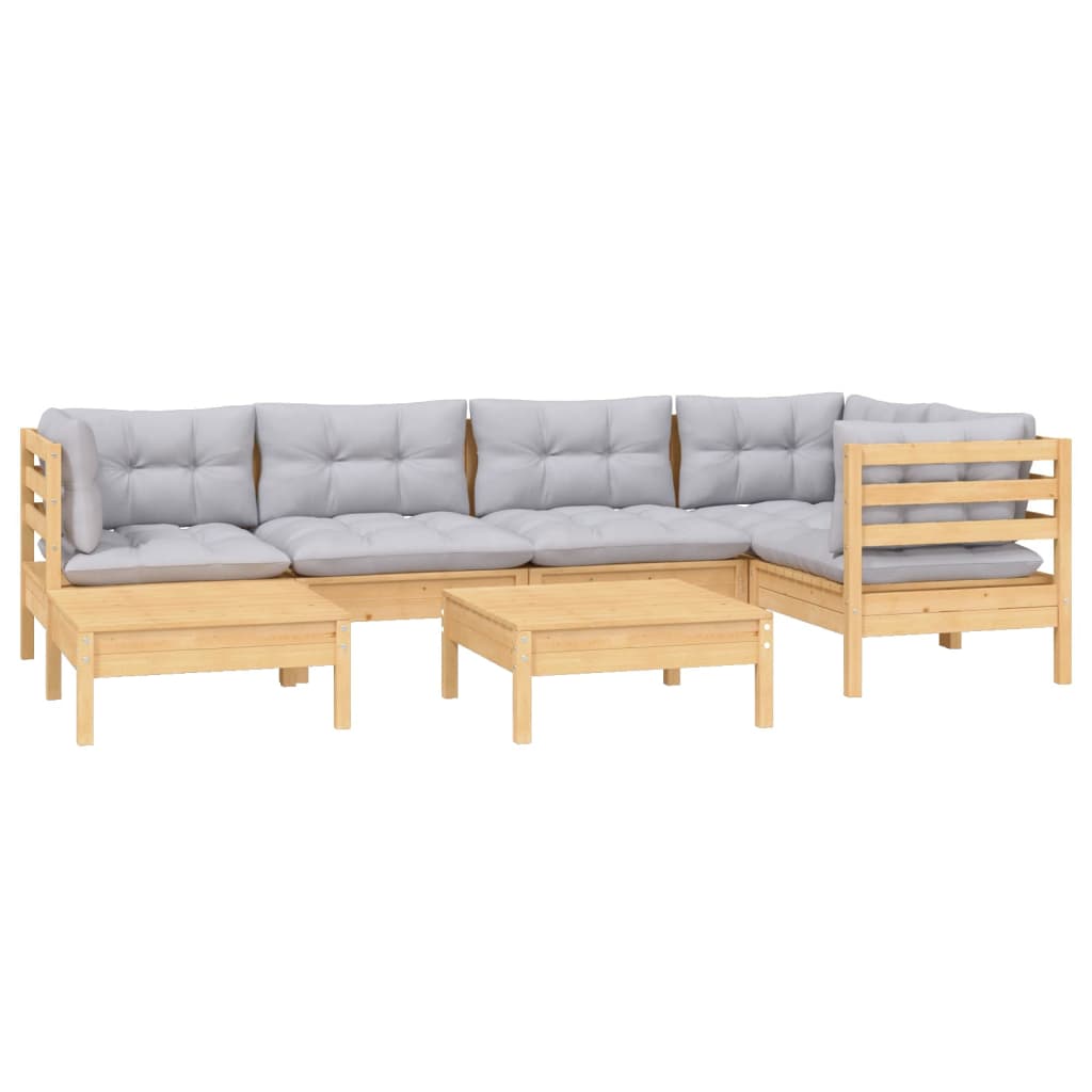 7 pcs conjunto lounge de jardim + almofadões cinza pinho maciço