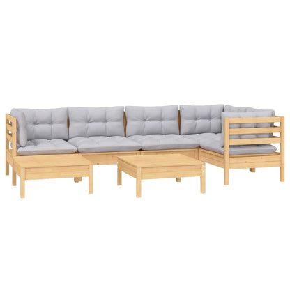 7 pcs conjunto lounge de jardim + almofadões cinza pinho maciço