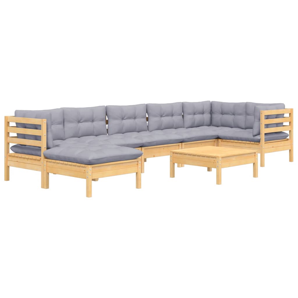 8 pcs conjunto lounge de jardim + almofadões cinza pinho maciço