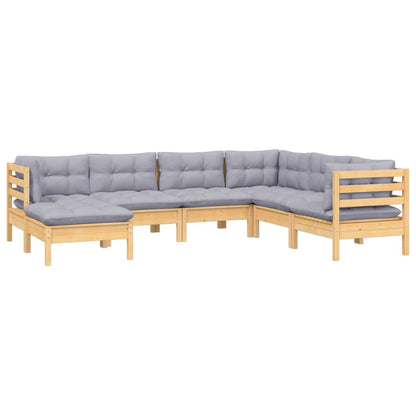 7 pcs conjunto lounge de jardim + almofadões cinza pinho maciço