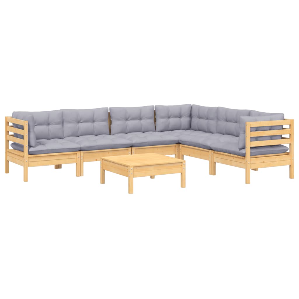 7 pcs conjunto lounge de jardim + almofadões cinza pinho maciço