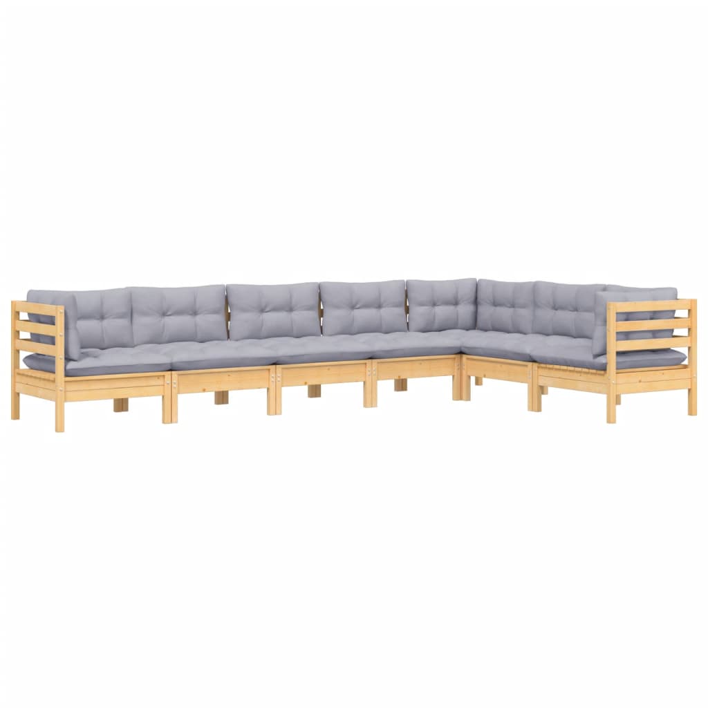 7 pcs conjunto lounge de jardim + almofadões cinza pinho maciço