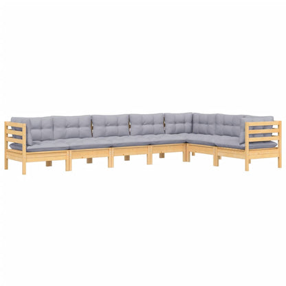 7 pcs conjunto lounge de jardim + almofadões cinza pinho maciço