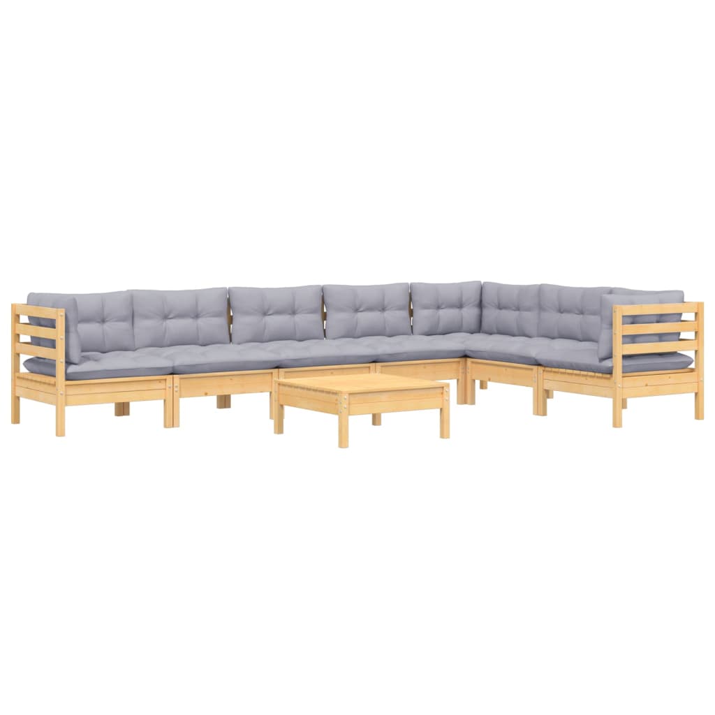 8 pcs conjunto lounge de jardim + almofadões cinza pinho maciço