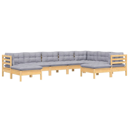 9 pcs conjunto lounge de jardim + almofadões cinza pinho maciço