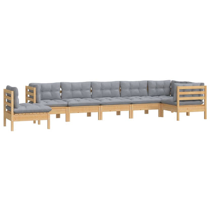 8 pcs conjunto lounge de jardim + almofadões cinza pinho maciço