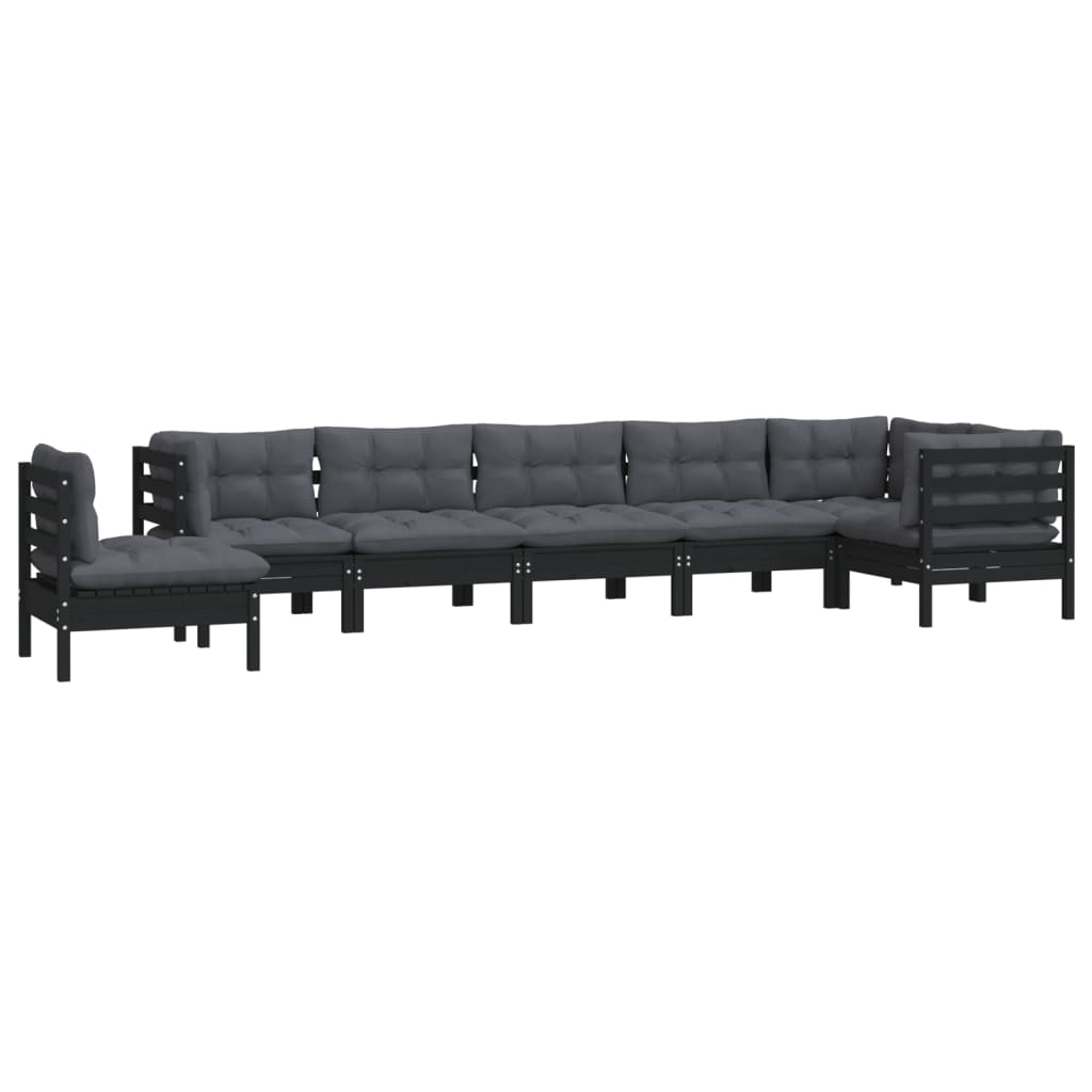 8 pcs conjunto lounge jardim c/ almofadões pinho maciço preto