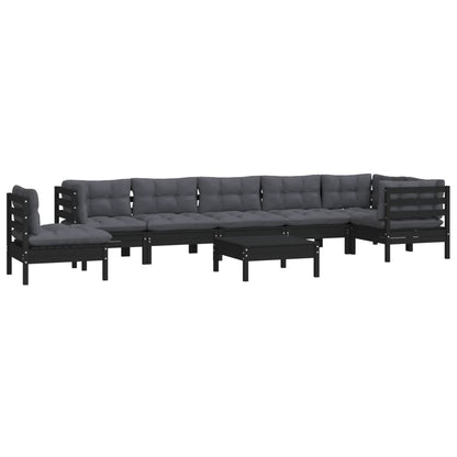 9 pcs conjunto lounge jardim c/ almofadões pinho maciço preto