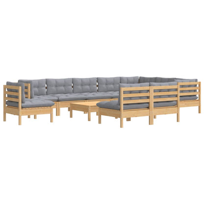 11pcs conjunto lounge de jardim + almofadões cinza pinho maciço