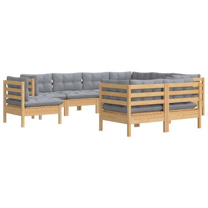 9 pcs conjunto lounge de jardim + almofadões cinza pinho maciço