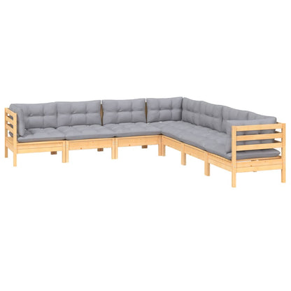 7 pcs conjunto lounge de jardim + almofadões cinza pinho maciço