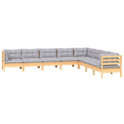 8 pcs conjunto lounge de jardim + almofadões cinza pinho maciço