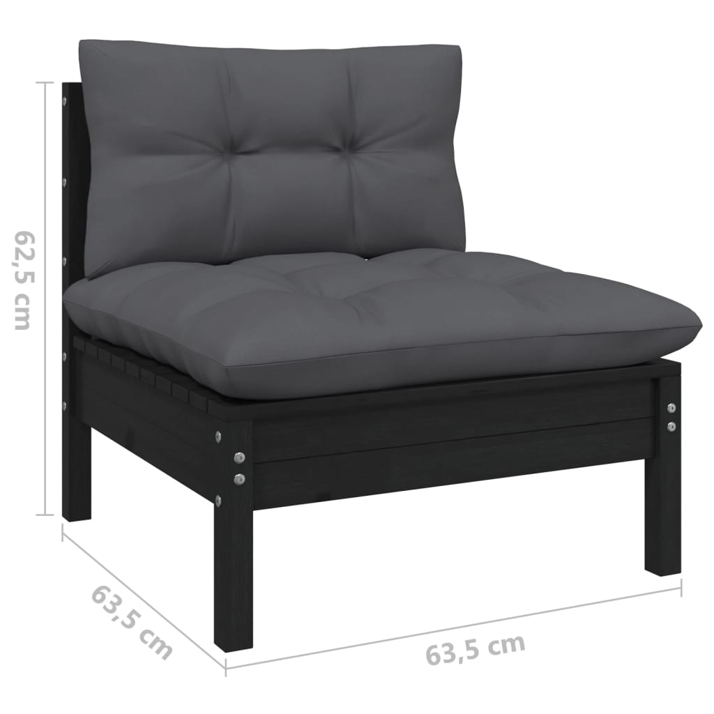 12 pcs conjunto lounge jardim c/ almofadões pinho maciço preto