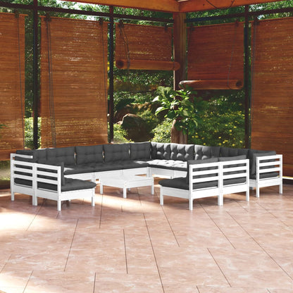 14 pcs conj. lounge de jardim c/ almofadões pinho maciço branco