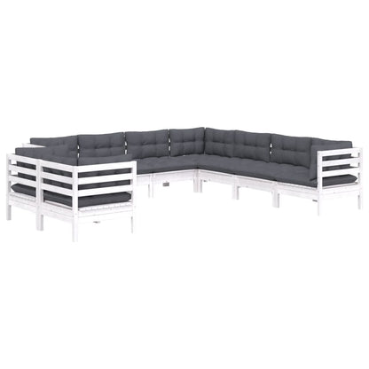 9 pcs conj. lounge de jardim c/ almofadões pinho maciço branco