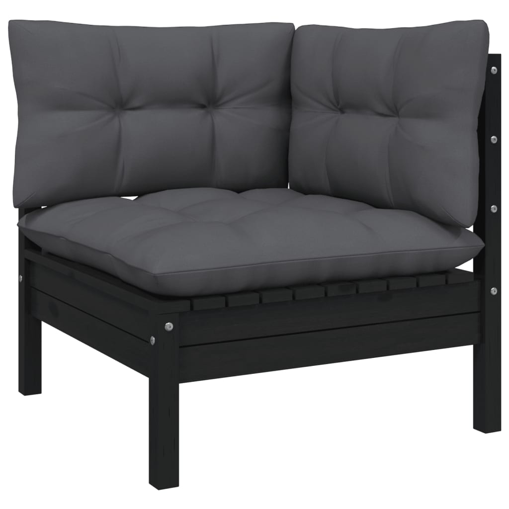 13 pcs conjunto lounge jardim c/ almofadões pinho maciço preto