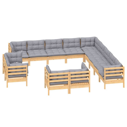 13pcs conjunto lounge de jardim + almofadões cinza pinho maciço