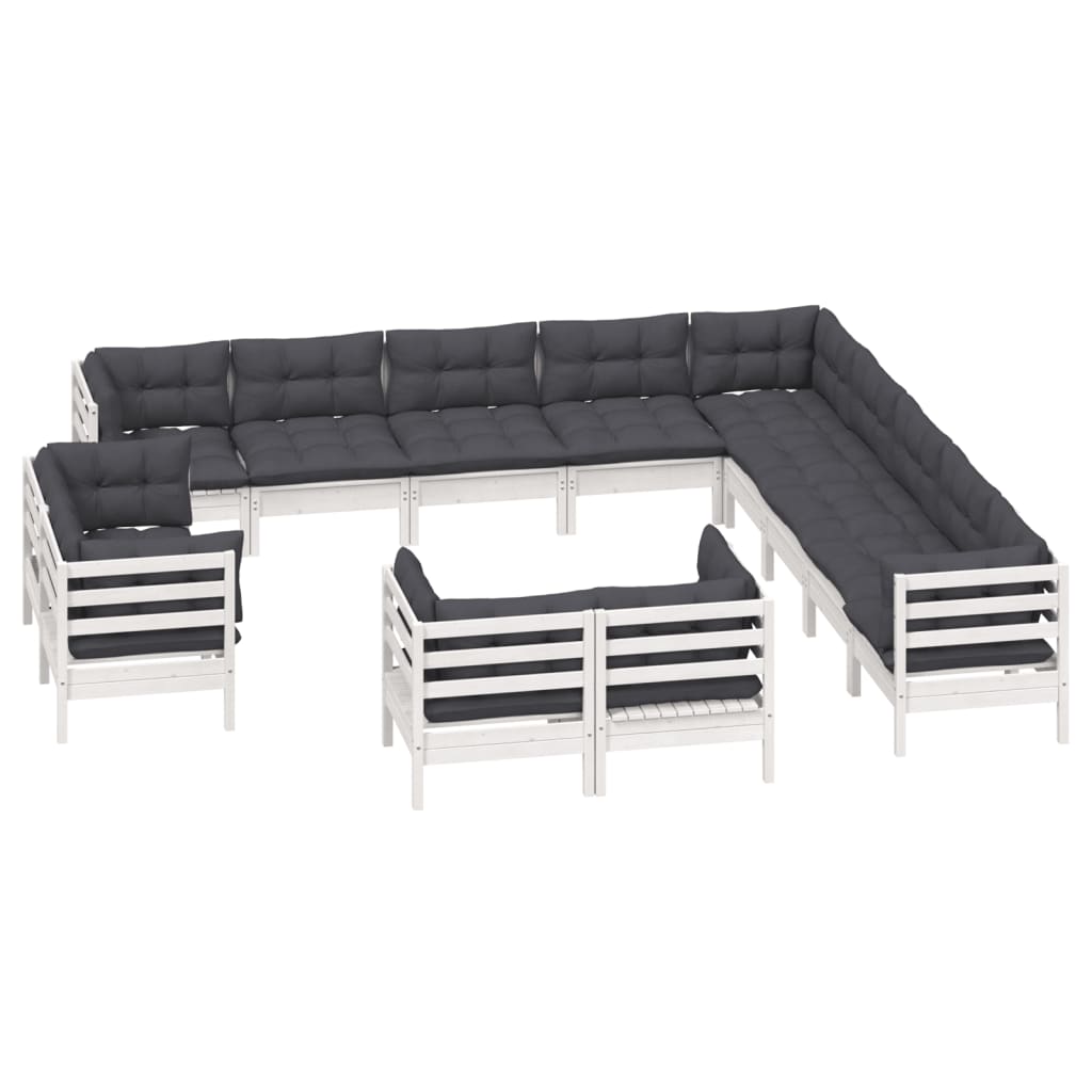 13 pcs conj. lounge de jardim c/ almofadões pinho maciço branco