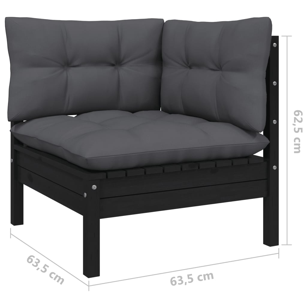 13 pcs conjunto lounge jardim c/ almofadões pinho maciço preto