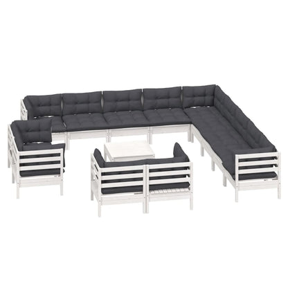 14 pcs conj. lounge de jardim c/ almofadões pinho maciço branco