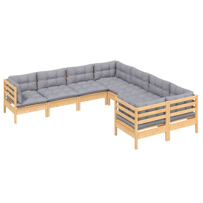 8 pcs conjunto lounge de jardim + almofadões cinza pinho maciço