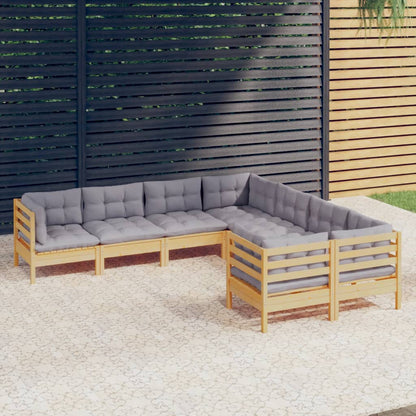 8 pcs conjunto lounge de jardim + almofadões cinza pinho maciço