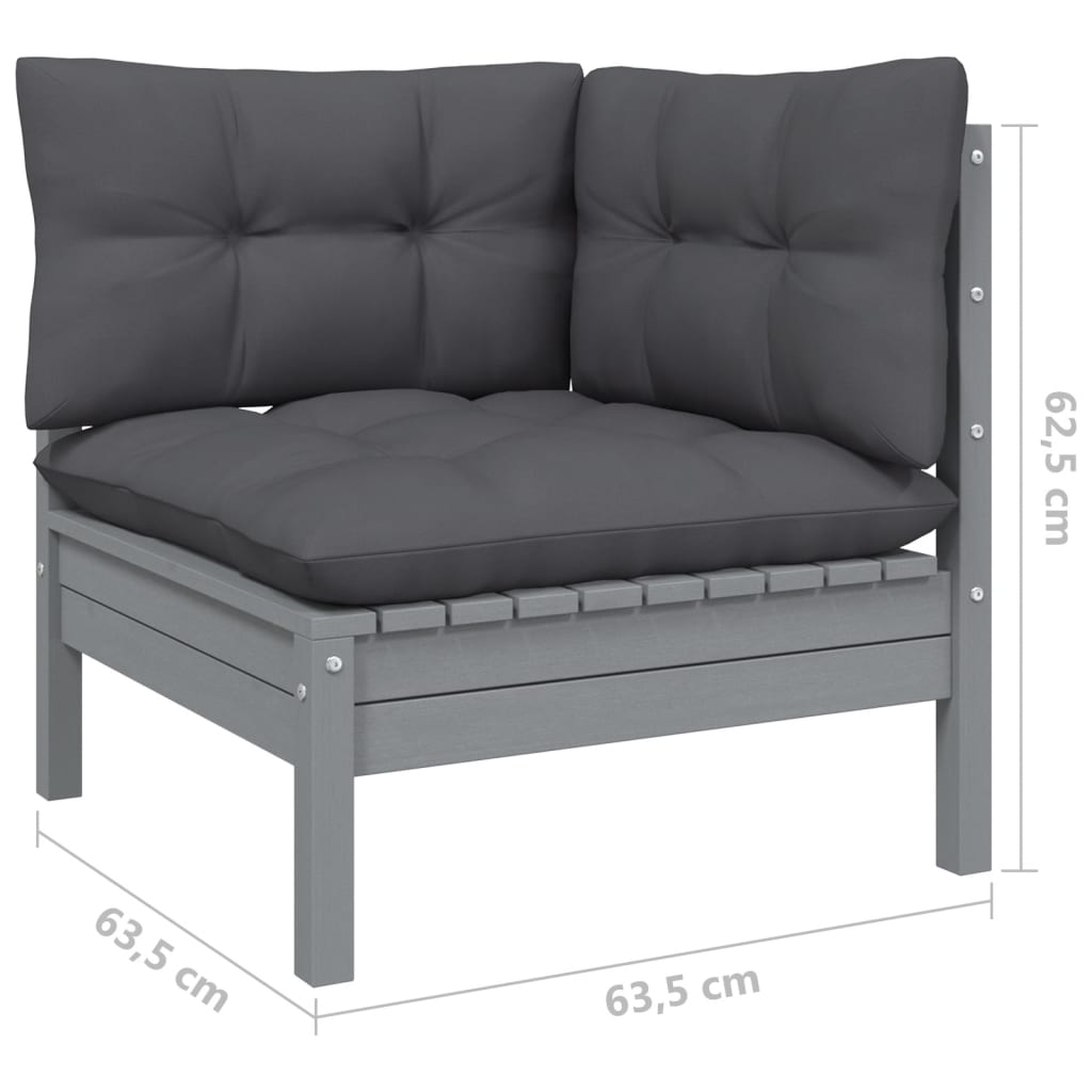 8 pcs conjunto lounge de jardim + almofadões pinho maciço cinza