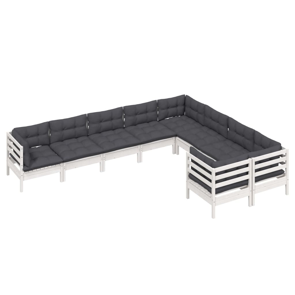 9 pcs conjunto lounge de jardim c/ almofadões pinho branco