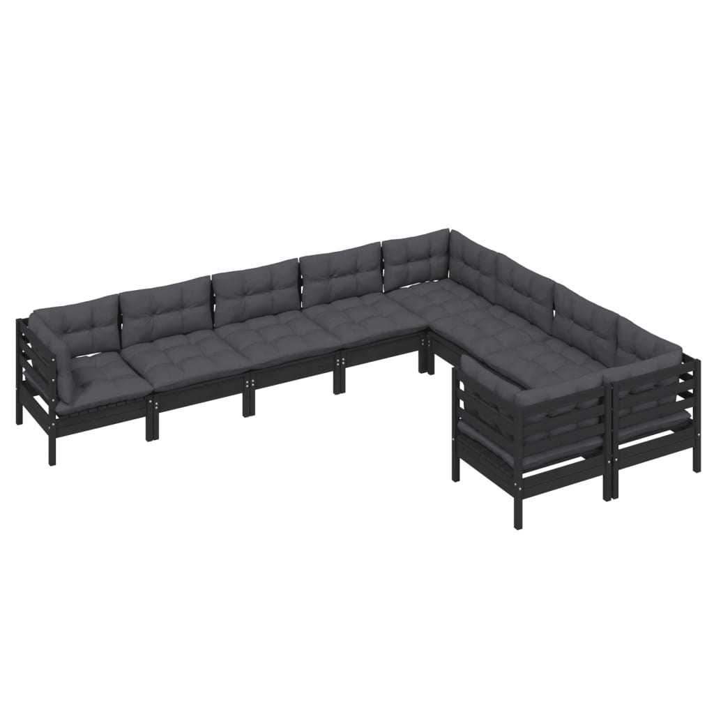 9 pcs conjunto lounge de jardim c/ almofadões pinho preto