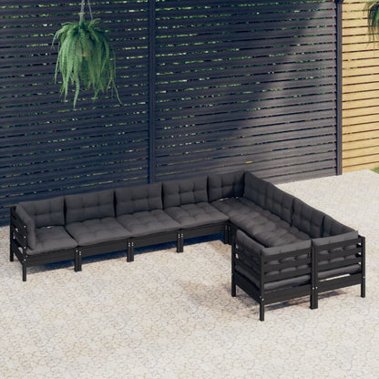 9 pcs conjunto lounge de jardim c/ almofadões pinho preto