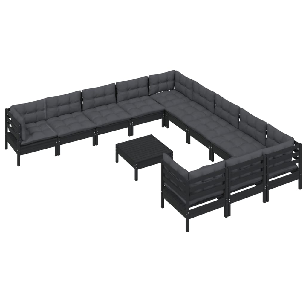 12 pcs conjunto lounge de jardim c/ almofadões pinho preto