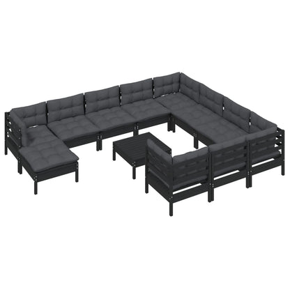 12 pcs conjunto lounge de jardim c/ almofadões pinho preto