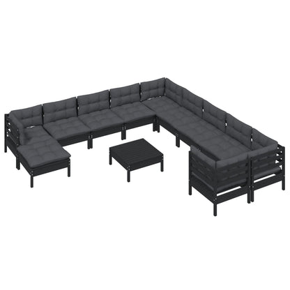 12 pcs conjunto lounge de jardim c/ almofadões pinho preto