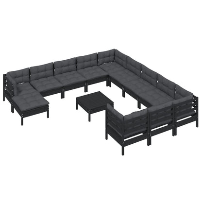 13 pcs conjunto lounge de jardim c/ almofadões pinho preto