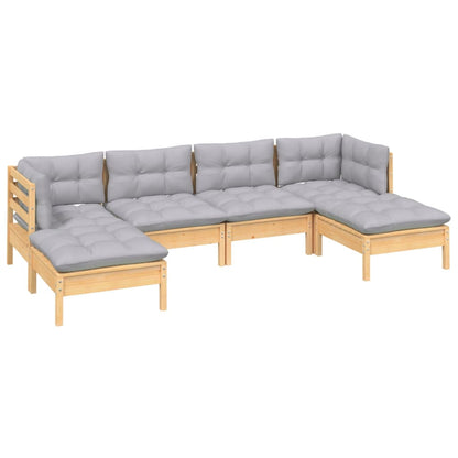 6 pcs conjunto lounge de jardim c/ almofadões cinza pinho