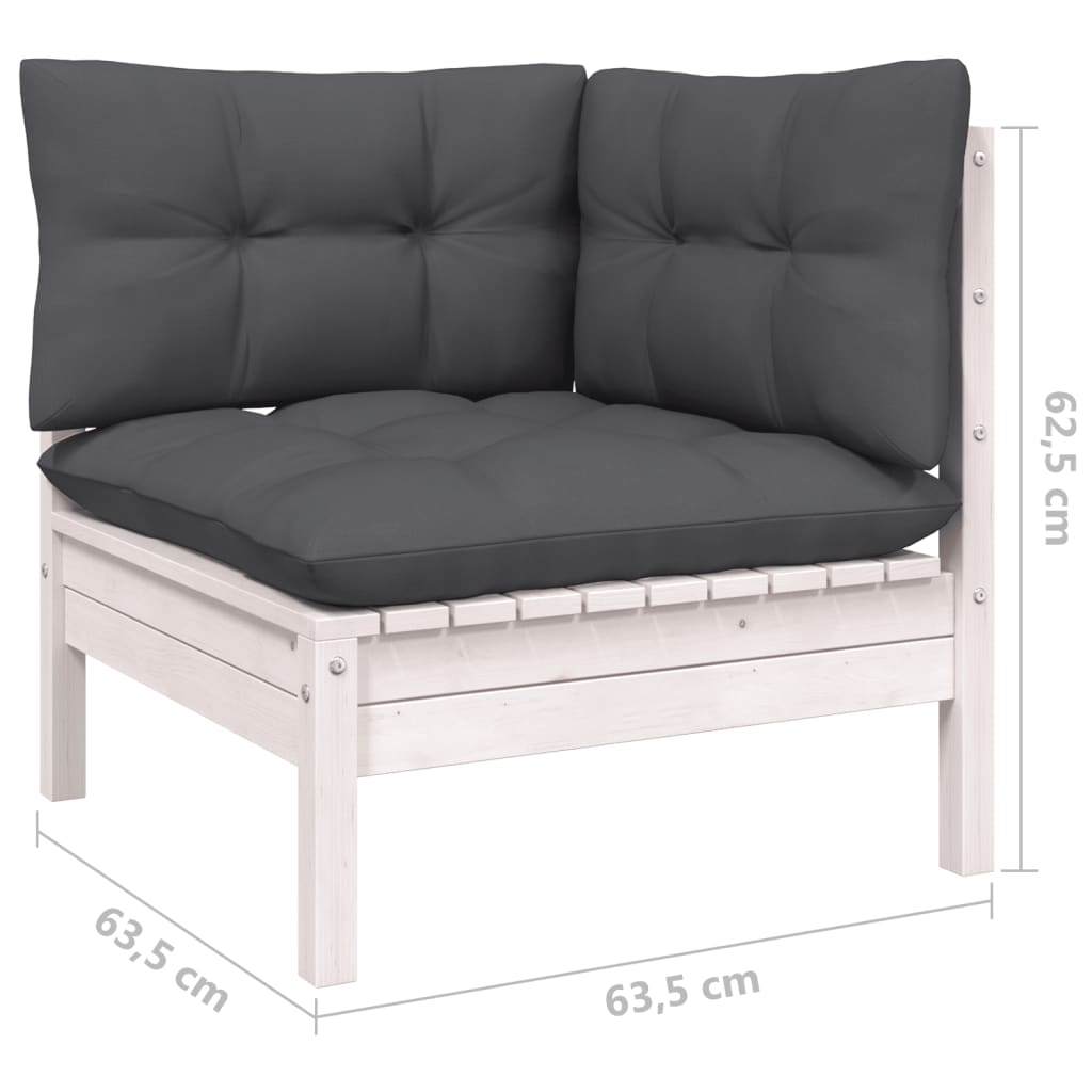 6 pcs conjunto lounge de jardim c/ almofadões pinho branco