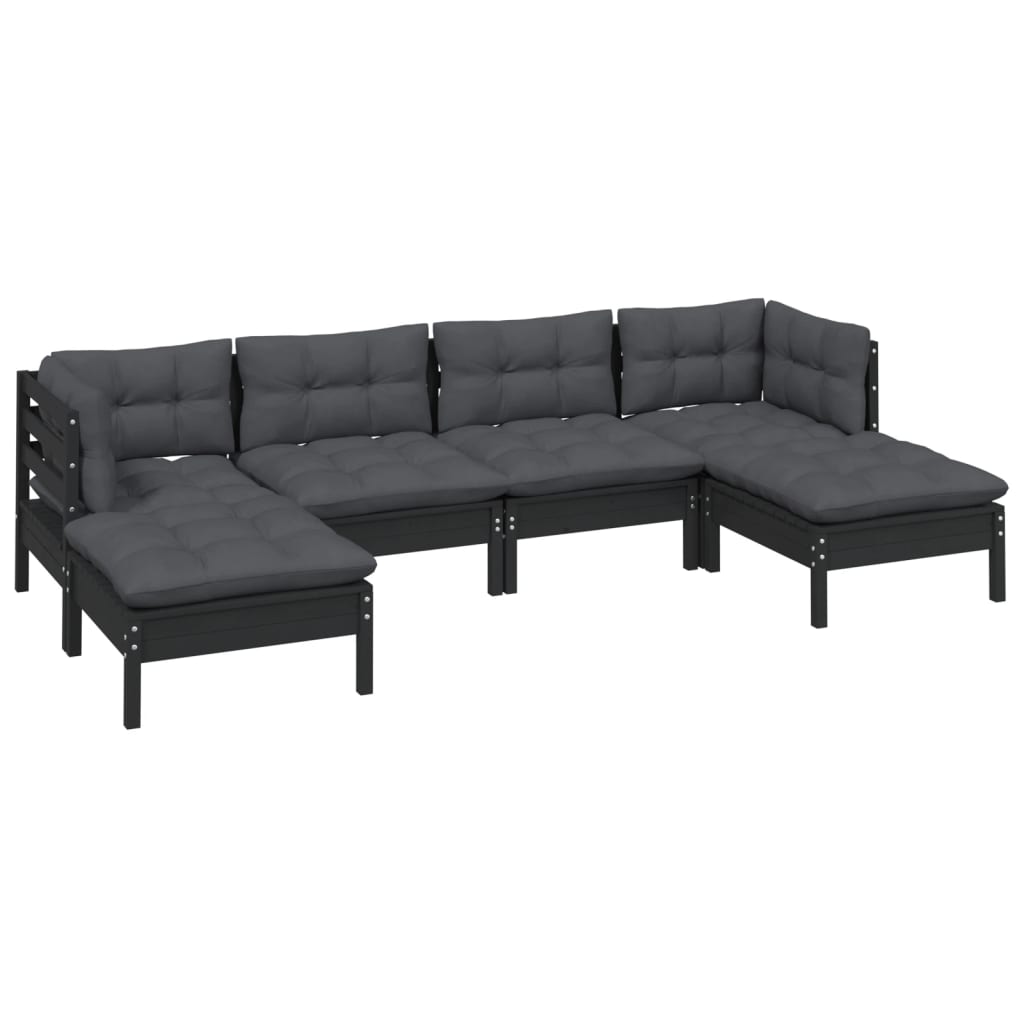 6 pcs conjunto lounge de jardim c/ almofadões pinho preto