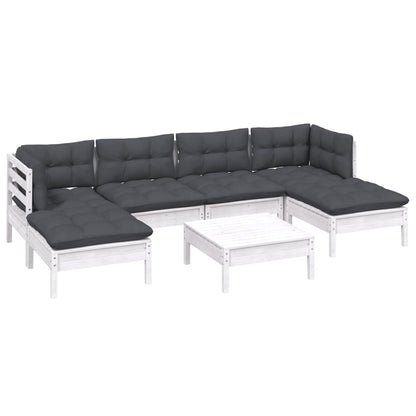 7 pcs conjunto lounge de jardim c/ almofadões pinho branco