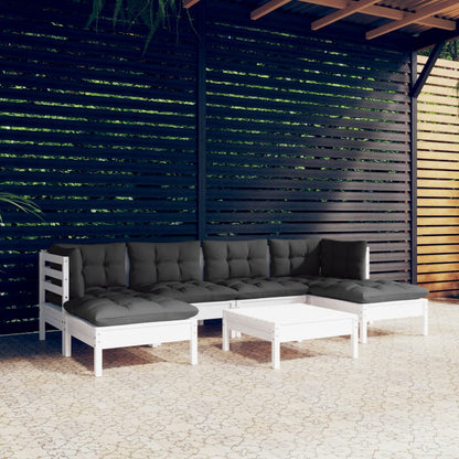 7 pcs conjunto lounge de jardim c/ almofadões pinho branco