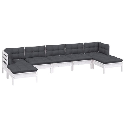 7 pcs conjunto lounge de jardim c/ almofadões pinho branco